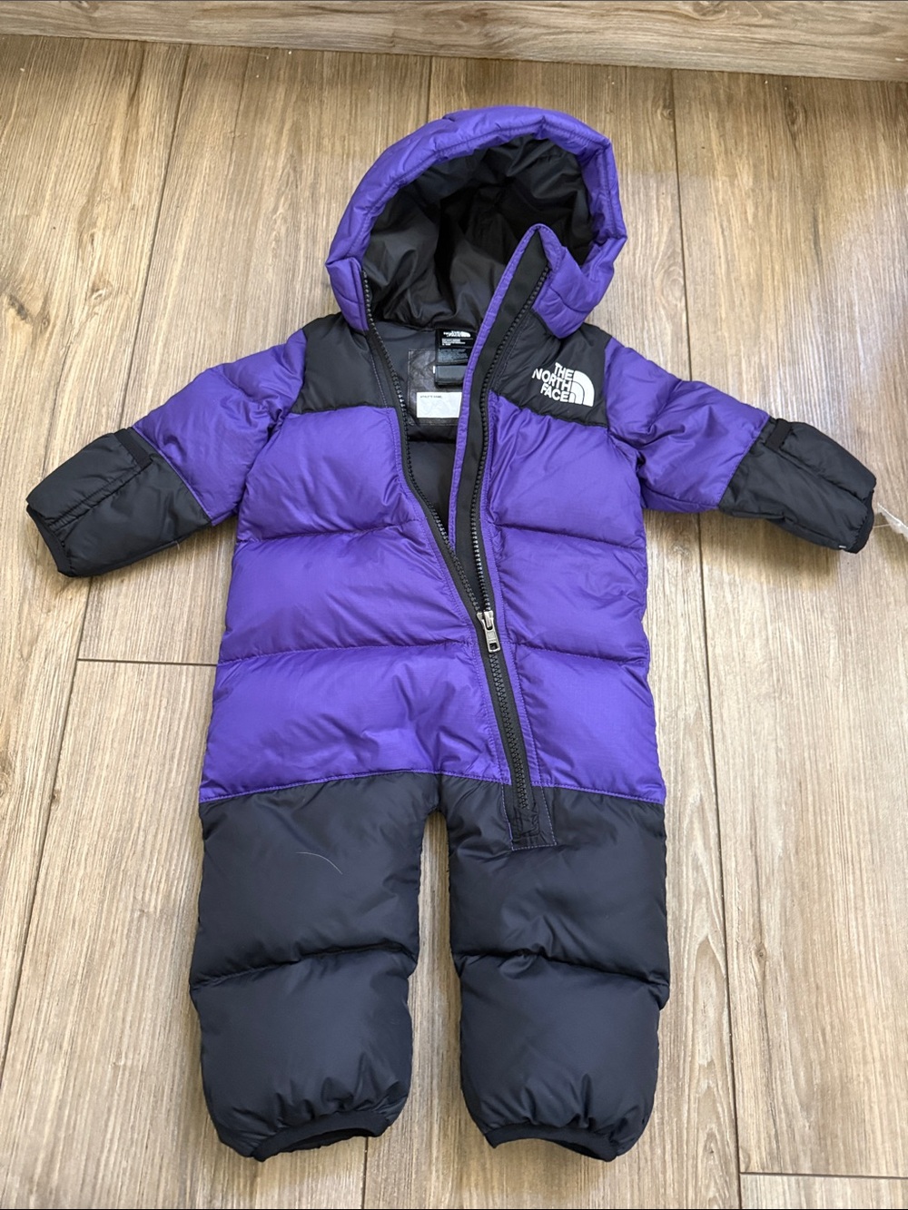 The North Face Purple and Black Infant down Bunting Snowsuit lil snuggler